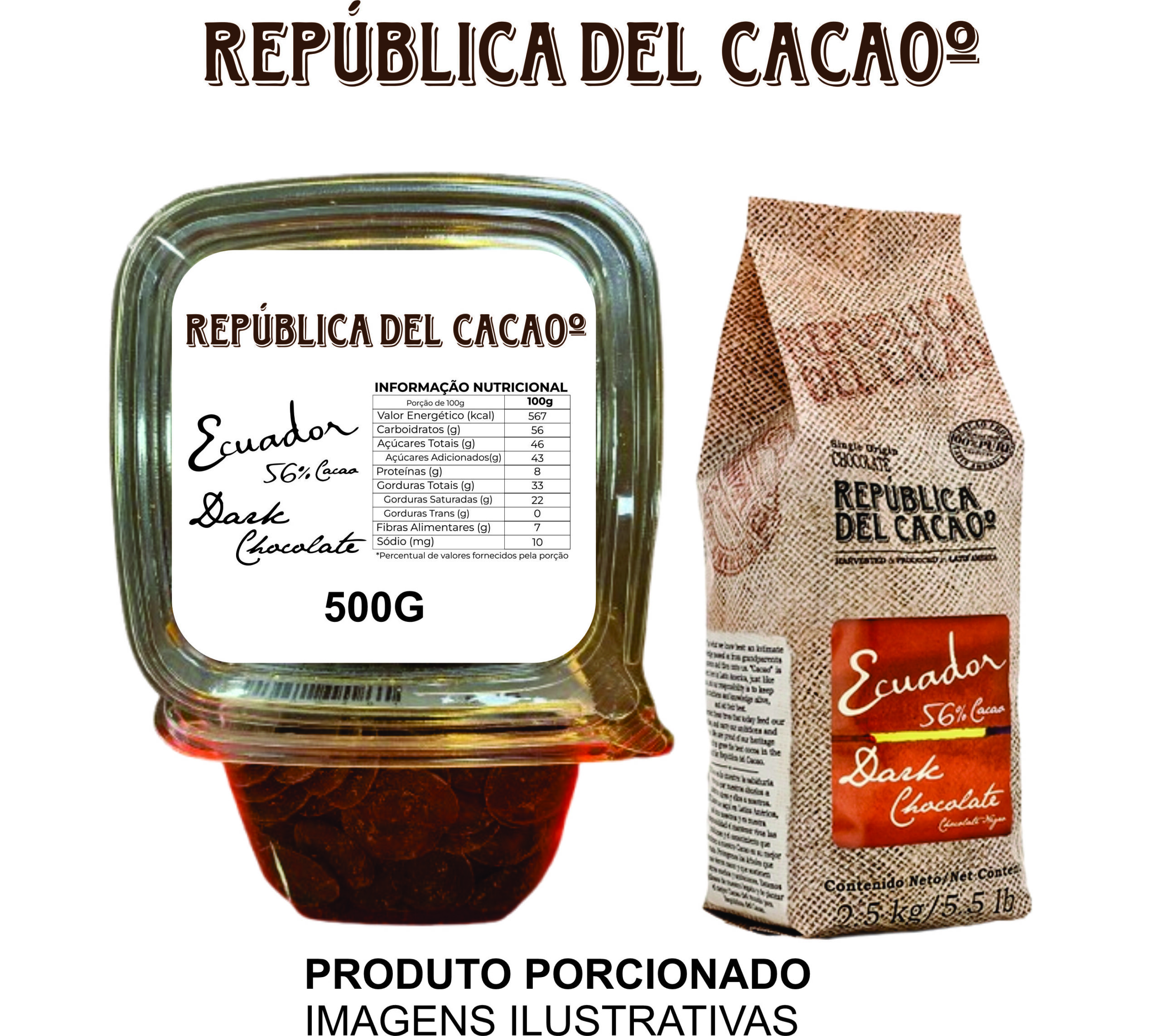 CHOCOLATE AMARGO 56% 500G - PORCIONADO 19902008 - REPUBLICA DEL CACAO